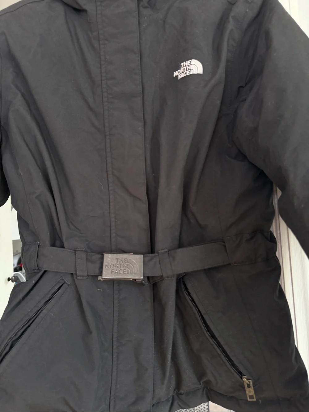 The North Face Black Hooded Belted Raincoat